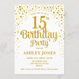 Invitación Fiesta de cumpleaños 15 - Blanco y Oro