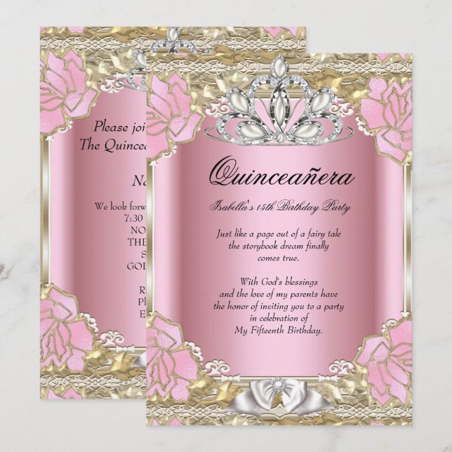 Invitación Fiesta de cumpleaños 15 de la princesa Quinceanera (Anverso / Reverso)