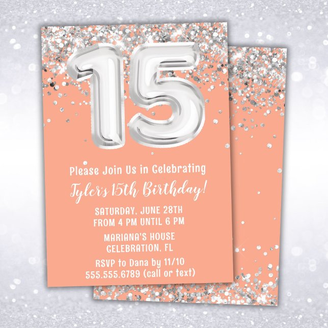 Invitación Fiesta de cumpleaños 15 de Peach Silver (Subido por el creador)