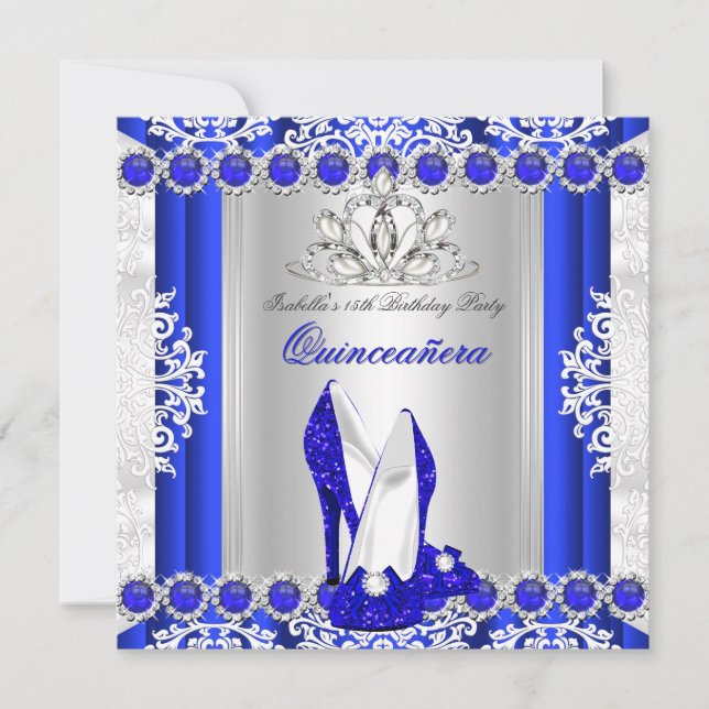 Invitación Fiesta de cumpleaños 15 de Quinceanera Royal Blue  (Anverso)