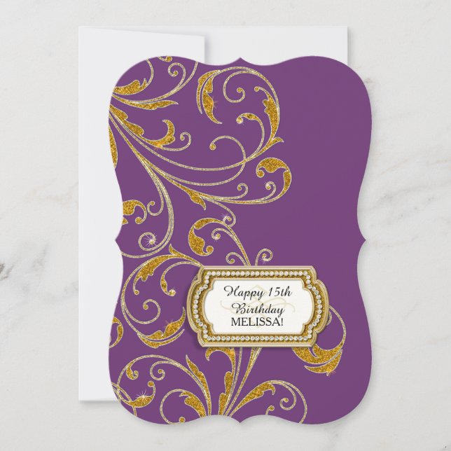 Invitación Fiesta de cumpleaños 15 Glam Old Hollywood Regency (Anverso)