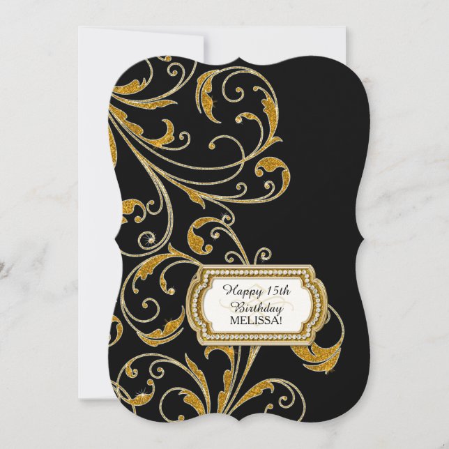 Invitación Fiesta de cumpleaños 15 Glam Old Hollywood Regency (Anverso)