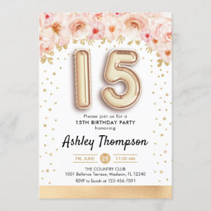 Invitación Fiesta de cumpleaños 15 - Globos de oro