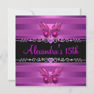 Invitación Fiesta de cumpleaños 15 Purple Pink Butterfly