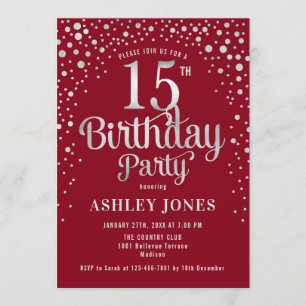 Invitación Fiesta de cumpleaños 15 - Rojo y Plata