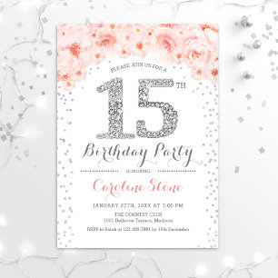 Invitación Fiesta de cumpleaños 15 - Rosa Plata Blanca