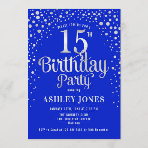 Invitación Fiesta de cumpleaños 15 - Royal Blue & Silver