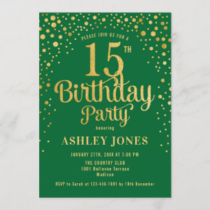 Invitación Fiesta de cumpleaños 15 - Verde y Oro