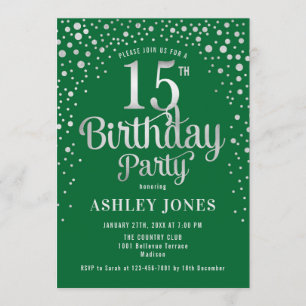 Invitación Fiesta de cumpleaños 15 - Verde y Plata