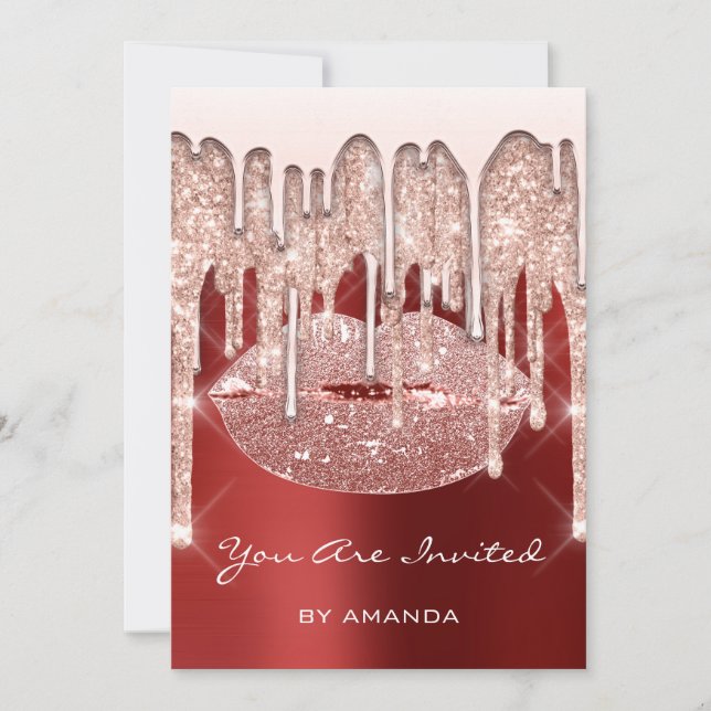 Invitación Fiesta de Cumpleaños 16º Beso Labios Rosa Brillant (Anverso)