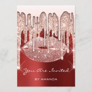 Invitación Fiesta de Cumpleaños 16º Beso Labios Rosa Brillant