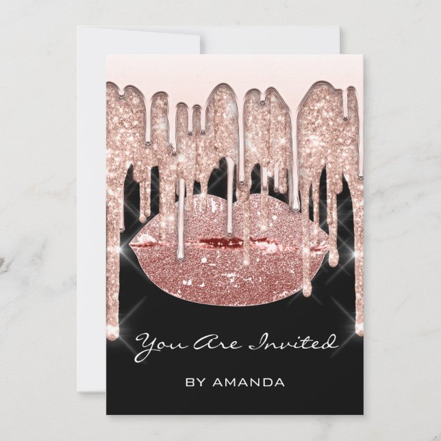 Invitación Fiesta de Cumpleaños 16º Beso Labios Rosa Brillo 3 (Anverso)