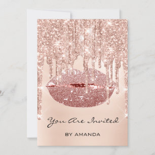 Invitación Fiesta de Cumpleaños 16º Beso Labios Rosa Brillo D