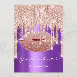 Invitación Fiesta de Cumpleaños 16º Beso Labios Rosa Purpura 