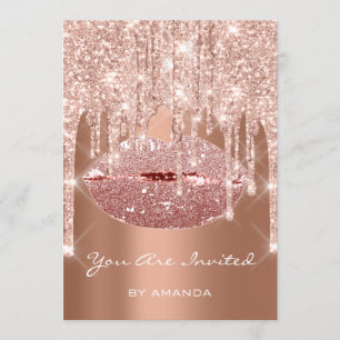Invitación Fiesta de Cumpleaños 16º Besos Labios Rosa Dorado