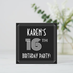 Invitación Fiesta de cumpleaños 16: Art Deco Style con nombre