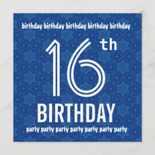 Invitación Fiesta de cumpleaños 16: Azul geométrico moderno W