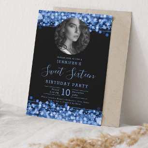 Invitación Fiesta de cumpleaños 16 Blue Sparkles