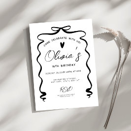 Invitación Fiesta de cumpleaños 16 con lazo negro Chic coquet