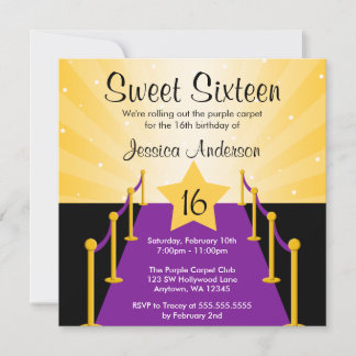 Invitación Fiesta de cumpleaños 16 de la Alfombra Púrpura de