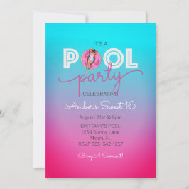 Invitación Fiesta de cumpleaños 16 de la piscina de verano de