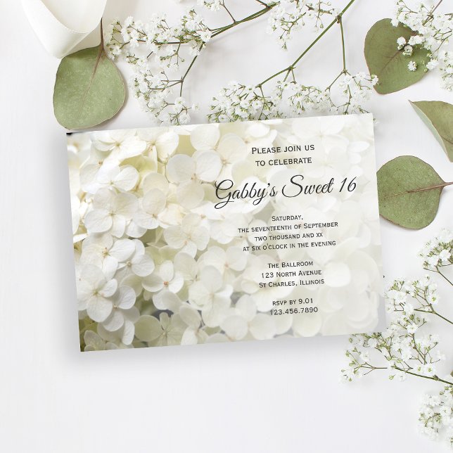Invitación Fiesta de cumpleaños 16 de las flores de hidrangea (Subido por el creador)