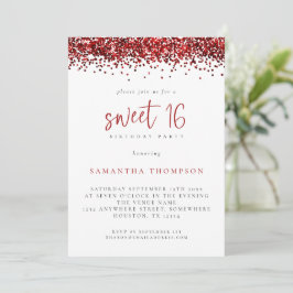 Invitación Fiesta de cumpleaños 16 de moda del Purpurina Rojo
