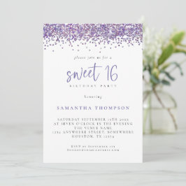 Invitación Fiesta de cumpleaños 16 de moda "Purpurina morado"