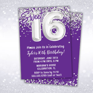 Invitación Fiesta de cumpleaños 16 de Morple Silver Sweet