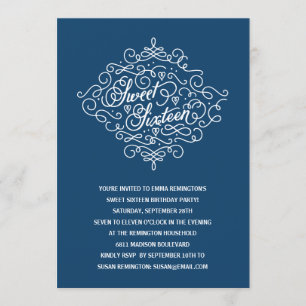 Invitación Fiesta de cumpleaños 16 de Navy Blue Elegant