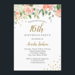 Invitación Fiesta de cumpleaños 16 de Peach Gold Watercolor F<br><div class="desc">Más invitaciones florales de cumpleaños en la Pequeña Tienda Bayleigh!</div>