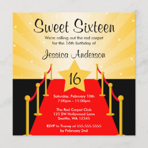 Invitación Fiesta de cumpleaños 16 de Red Carpet Hollywood Sw