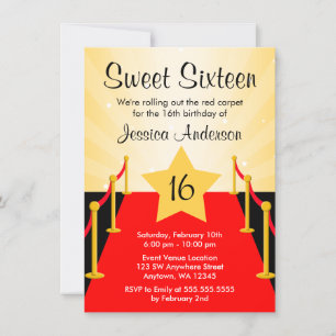 Invitación Fiesta de cumpleaños 16 de Red Carpet Hollywood Sw