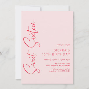 Invitación Fiesta de cumpleaños 16 de Rubor con guión rojo ro