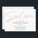 Invitación Fiesta de cumpleaños 16 de Rubor con guión rosado<br><div class="desc">Invitación a la fiesta de cumpleaños de Rubor Pink Script Modern Sweet 16 - Tipografía moderna de escritura rosa rosa de moda con todos los detalles importantes de la celebración. La foto del chica de cumpleaños está en la parte trasera de la invitación. Así que moda.</div>