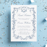 Invitación Fiesta de cumpleaños 16 del marco floral azul fran<br><div class="desc">Elegante invitación a la fiesta de 16 cumpleaños de color azul victoriano con flores. Para una personalización más avanzada de este diseño,  haga clic en el BOTÓN HERRAMIENTA DE DISEÑO de arriba.</div>