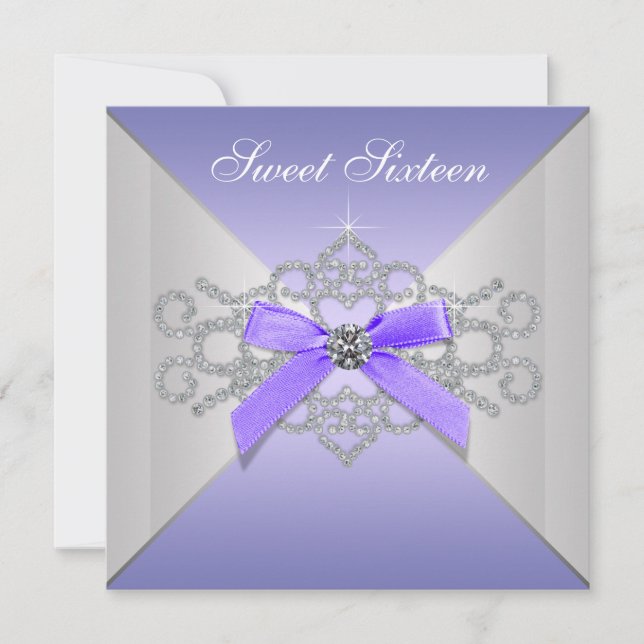 Invitación Fiesta de cumpleaños 16 Diamantes Púrpura Lavender (Anverso)