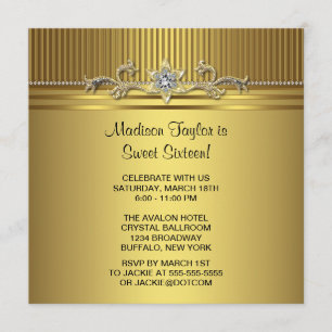 Invitación Fiesta de cumpleaños 16 dorado dulce