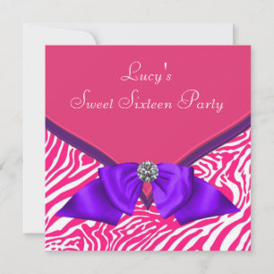 Invitación Fiesta de Cumpleaños 16 Dulce Cebra Rosa Caliente