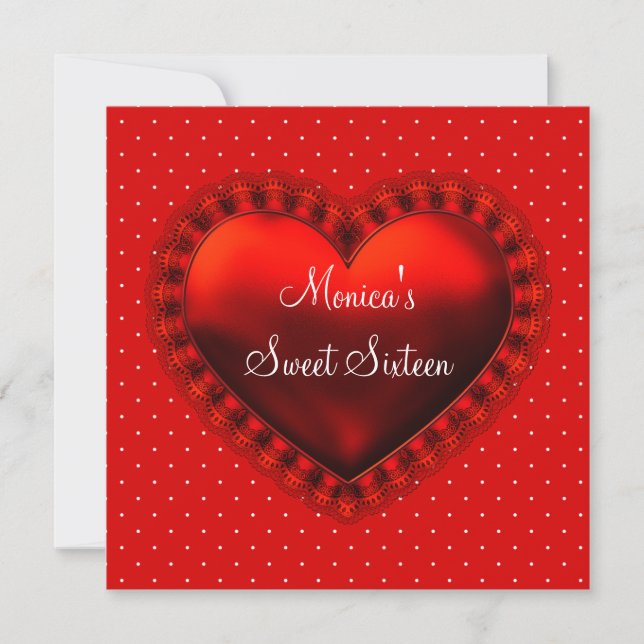 Invitación Fiesta de Cumpleaños 16 Dulce Corazón Negro Rojo N (Anverso)