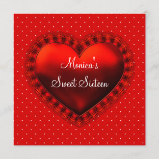 Invitación Fiesta de Cumpleaños 16 Dulce Corazón Negro Rojo N