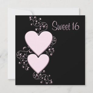 Invitación Fiesta de cumpleaños 16 dulce corazones rosados ne