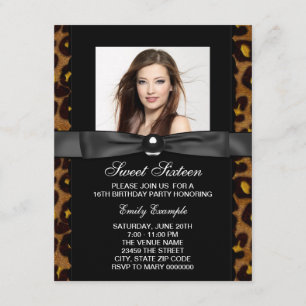 Invitación Fiesta de cumpleaños 16 dulce foto de leopardo
