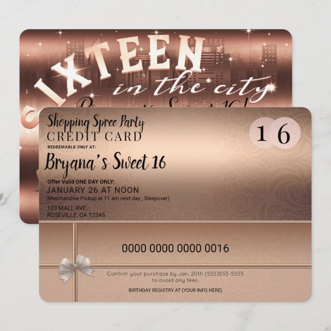 Invitación Fiesta de Cumpleaños 16 Dulce Limusina Ciudad Comp (Anverso / Reverso)