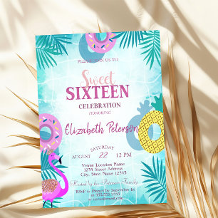 Invitación Fiesta de Cumpleaños 16 Dulce Piscina de Verano de