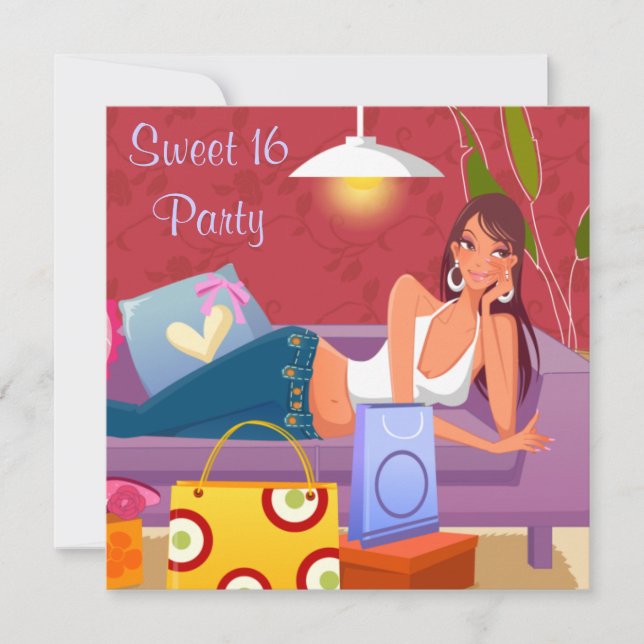 Invitación Fiesta de cumpleaños 16 dulce rojo púrpura (Anverso)