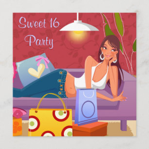 Invitación Fiesta de cumpleaños 16 dulce rojo púrpura