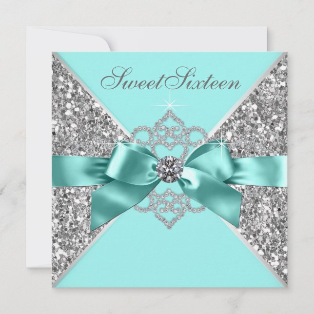 Invitación Fiesta de cumpleaños 16 dulce White Diamonds azul  (Anverso)