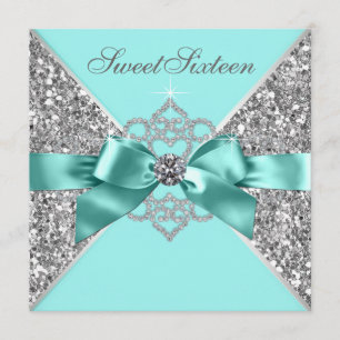 Invitación Fiesta de cumpleaños 16 dulce White Diamonds azul