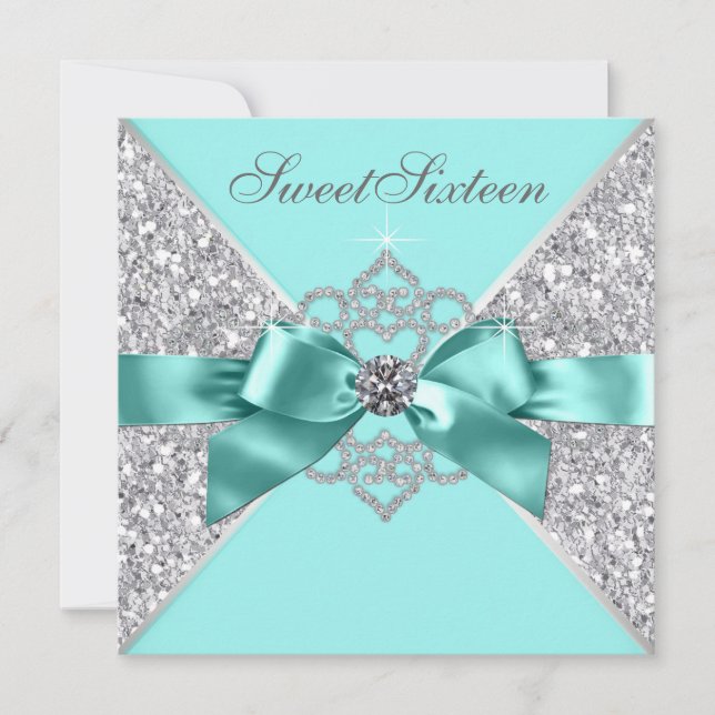 Invitación Fiesta de cumpleaños 16 dulce White Diamonds azul  (Anverso)